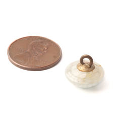 Victorian antique Czech white satin striped silver foil lampwork glass button 13mm