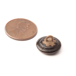Victorian antique Czech gold striped black and white rosette shank glass button 14mm