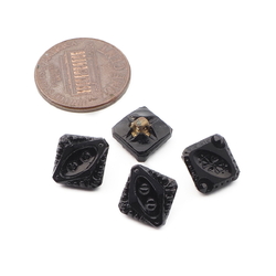 Lot (4) Antique Victorian Czech square dimi black glass buttons 9mm