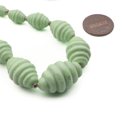 Vintage Czech Art Deco necklace rare green oval ribbed glass beads