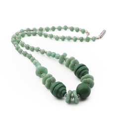 Vintage Czech Art Deco necklace green round rondelle glass beads