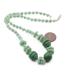 Vintage Czech Art Deco necklace green round rondelle glass beads