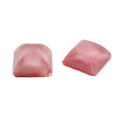 Lot (2) Czech vintage pink satin moonglow square domed glass cabochons 15mm 