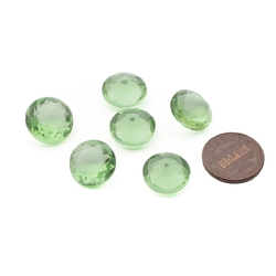 Lot (6) large Czech vintage round faceted light green glass rhinestones 14mm