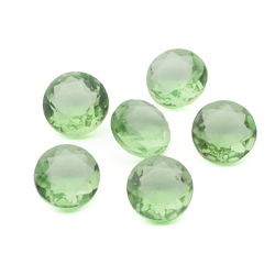 Lot (6) large Czech vintage round faceted light green glass rhinestones 14mm