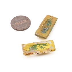 Lot (2) antique reclaimed Czech intaglio hand painted flower glass pin brooch cabochons