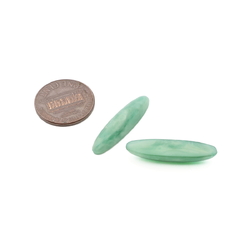 Lot (2) Vintage Czech green satin oval glass cabochons  27x7mm 