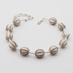 Vintage Czech necklace silver seed bead white melon glass beads
