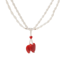 Vintage Czech childs necklace pearl micro seed red heart glass beads