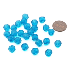 Lot (25) Vintage Czech dark aqua blue English cut glass beads 8mm 
