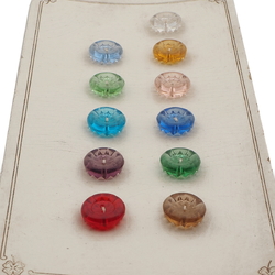 Sample card (11) Vintage Deco Czech transparent glass buttons 14mm