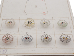 Sample card (8) Vintage Deco Czech hand painted clear flower glass buttons 18mm