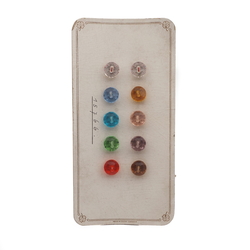 Sample card (10) Vintage Deco Czech transparent dome faceted glass buttons 13mm