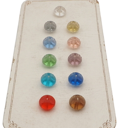 Sample card (11) Vintage Deco Czech transparent dome faceted glass buttons 13mm