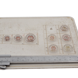 Sample card (8) Vintage Deco Czech reverse painted intaglio flower clear glass buttons