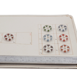 Sample card (7) Vintage Deco Czech reverse painted intaglio flower clear glass buttons