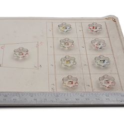 Sample card (9) Vintage Deco Czech reverse painted flower clear glass buttons