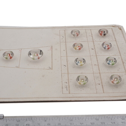 Sample card (10) Vintage Deco Czech clear faceted hand painted glass buttons