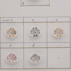 Sample card (8) Vintage Deco Czech clear octagon faceted hand painted glass buttons