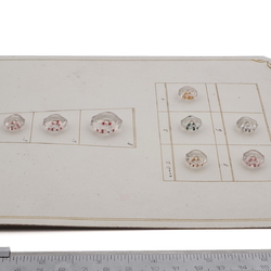 Sample card (8) Vintage Deco Czech clear octagon faceted hand painted glass buttons