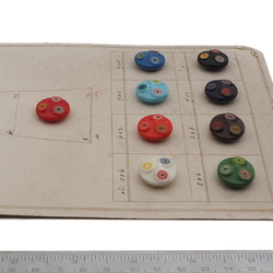 Sample card (9) Vintage Deco Czech hand painted flower glass buttons 18mm