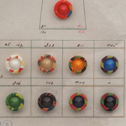 Sample card (9) Vintage Deco Czech hand painted glass buttons 18mm