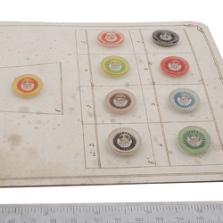 Sample card (9) Vintage Deco Czech reverse painted intaglio flower glass buttons 18mm