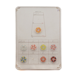 Sample card (8) Vintage Deco Czech reverse painted clear geometric glass buttons 18mm