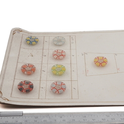 Sample card (8) Vintage Deco Czech reverse painted clear geometric glass buttons 18mm