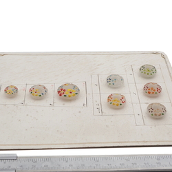 Sample card (8) Vintage Deco Czech hand painted frost flower glass buttons