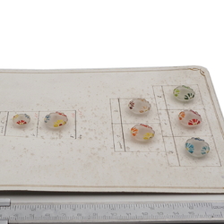 Sample card (7) Vintage Deco Czech hand painted frost flower glass buttons