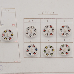 Sample card (7) Vintage Deco Czech reverse painted clear intaglio geometric glass buttons