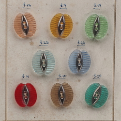 Sample card (10) Vintage Deco Czech silver lustre ribbed nut glass buttons