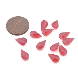 Lot (12) Vintage Czech pink moonglow domed teardrop glass rhinestones 10x6mm