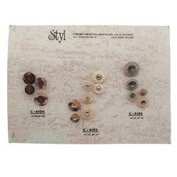 Sample card (16) Vintage Czech polyester metal buttons by Styl