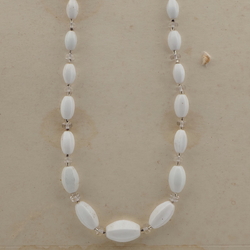 Czech vintage necklace white oval melon crystal rondelle glass beads