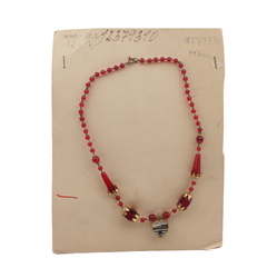 Czech vintage souvenir pendant necklace red glass beads