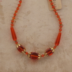 Czech vintage necklace orange English cut teardrop oval glass beads