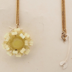 Czech vintage gold chain pendant necklace yellow satin atlas glass beads