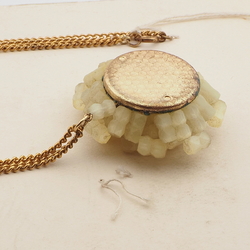 Czech vintage gold chain pendant necklace yellow satin atlas glass beads