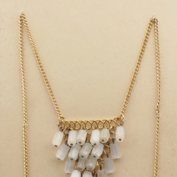 Czech vintage gold chain pendant necklace frost satin atlas bugle glass beads