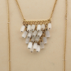 Czech vintage gold chain pendant necklace frost satin atlas bugle glass beads