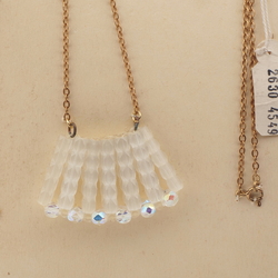 Czech vintage gold chain pendant necklace frost satin atlas bugle AB glass beads