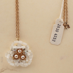 Czech vintage gold chain pendant necklace frost satin atlas pearl AB glass beads