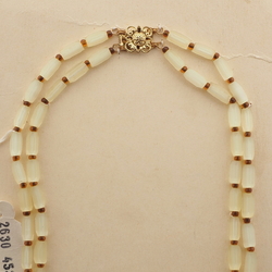 Czech vintage 2 strand necklace topaz yellow satin atlas bugle round glass beads