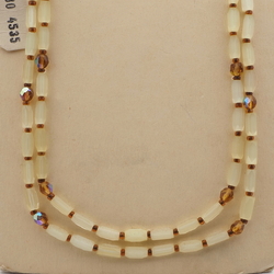 Czech vintage 2 strand necklace topaz yellow satin atlas bugle round glass beads