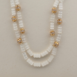 Czech vintage 2 strand necklace frost satin atlas bugle clear rondelle glass beads