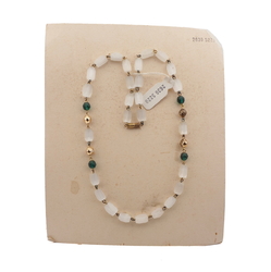 Czech vintage necklace frost satin atlas bugle green gold glass beads