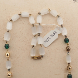 Czech vintage necklace frost satin atlas bugle green gold glass beads
