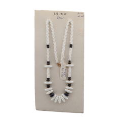 Czech vintage necklace black white rectangle bicone glass beads 24"